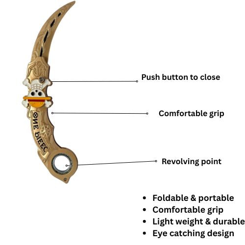 Golden - 23 cms - Pocket, folding and rotating karambit knife