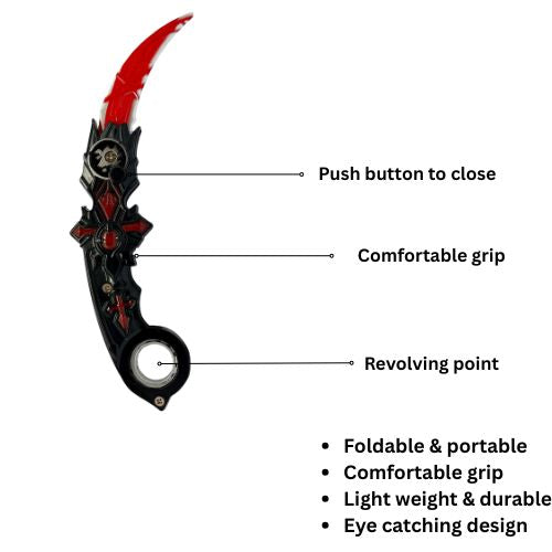 Red/Black - 23 cms - Pocket, folding and rotating karambit knife anime toy