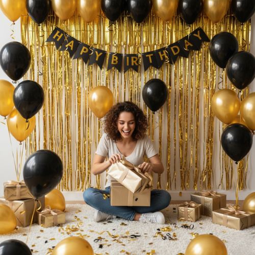 54 Pcs decoration Metallic Golden/Black Birthday DIY kit