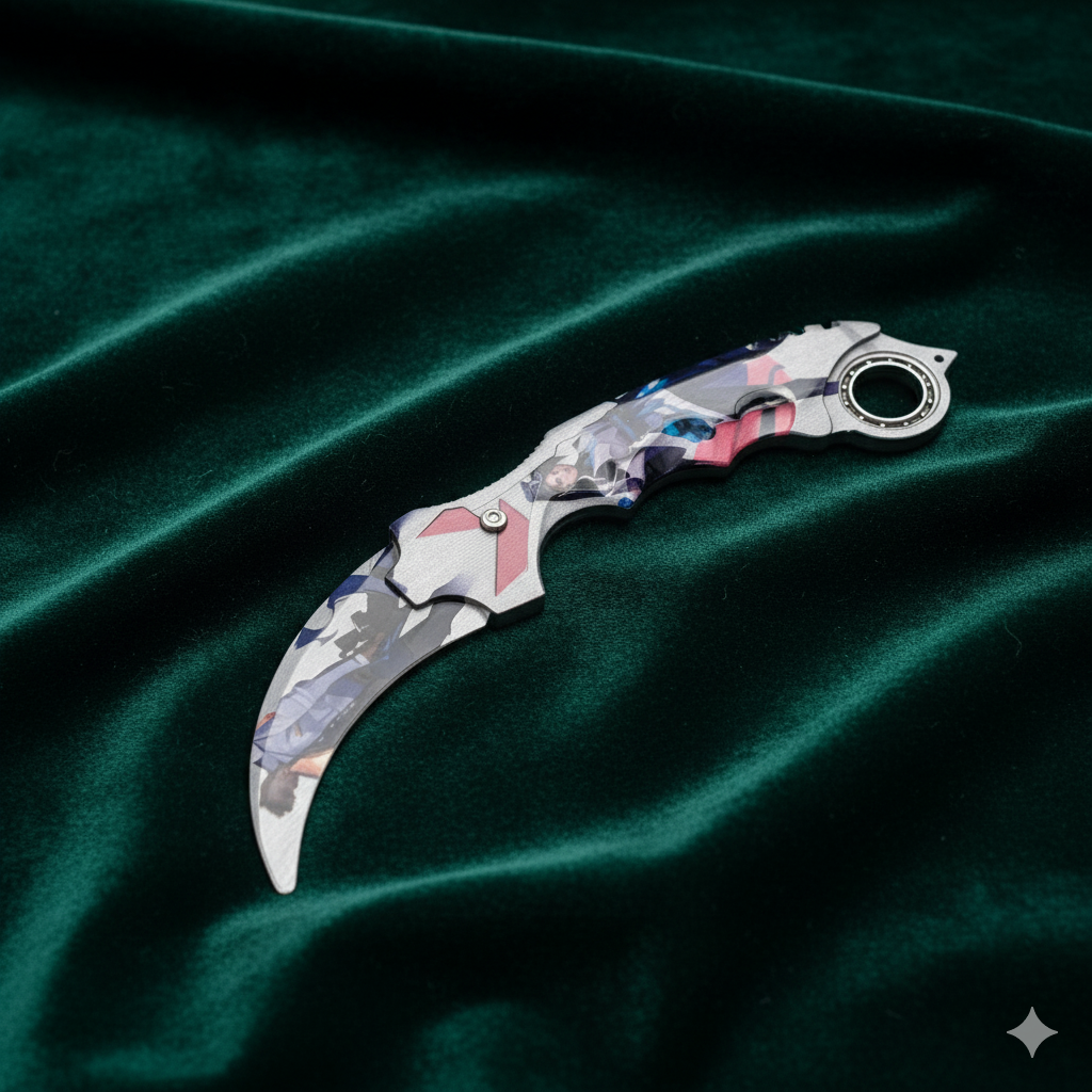 Gaming Karambit Knife Trainer - Safe Blunt Practice Tool for CSGO / Valorant Fans - Durable Stainless Steel Finger Ring Toy - Non-Sharp Cosplay Collectible - 26 cm