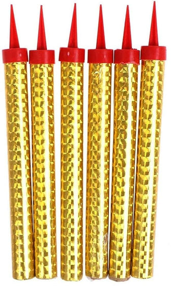 Sparkle Birthday Candles Set of 6 – Gold Holographic Design with Red Tips – Long Burning Party Cake Candles for Birthdays, Celebrations, Weddings, Anniversaries, Graduation, Event Decorations